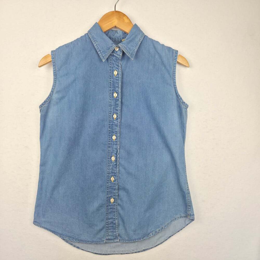 Barn Fly Vintage Sleeveless Denim Western Coastal Cowgirl  Button-Up Shirt Small